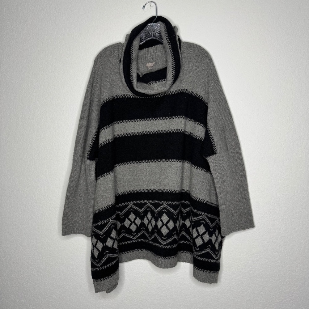 J. Jill Gray Black Striped Argyle Cowl Neck Oversized Sweater Women's Size XL